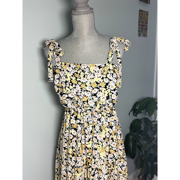 Social Standard by Sanctuary Black Daisy Print Maxi Long Tiered Dress size Small - Picture 6 of 9